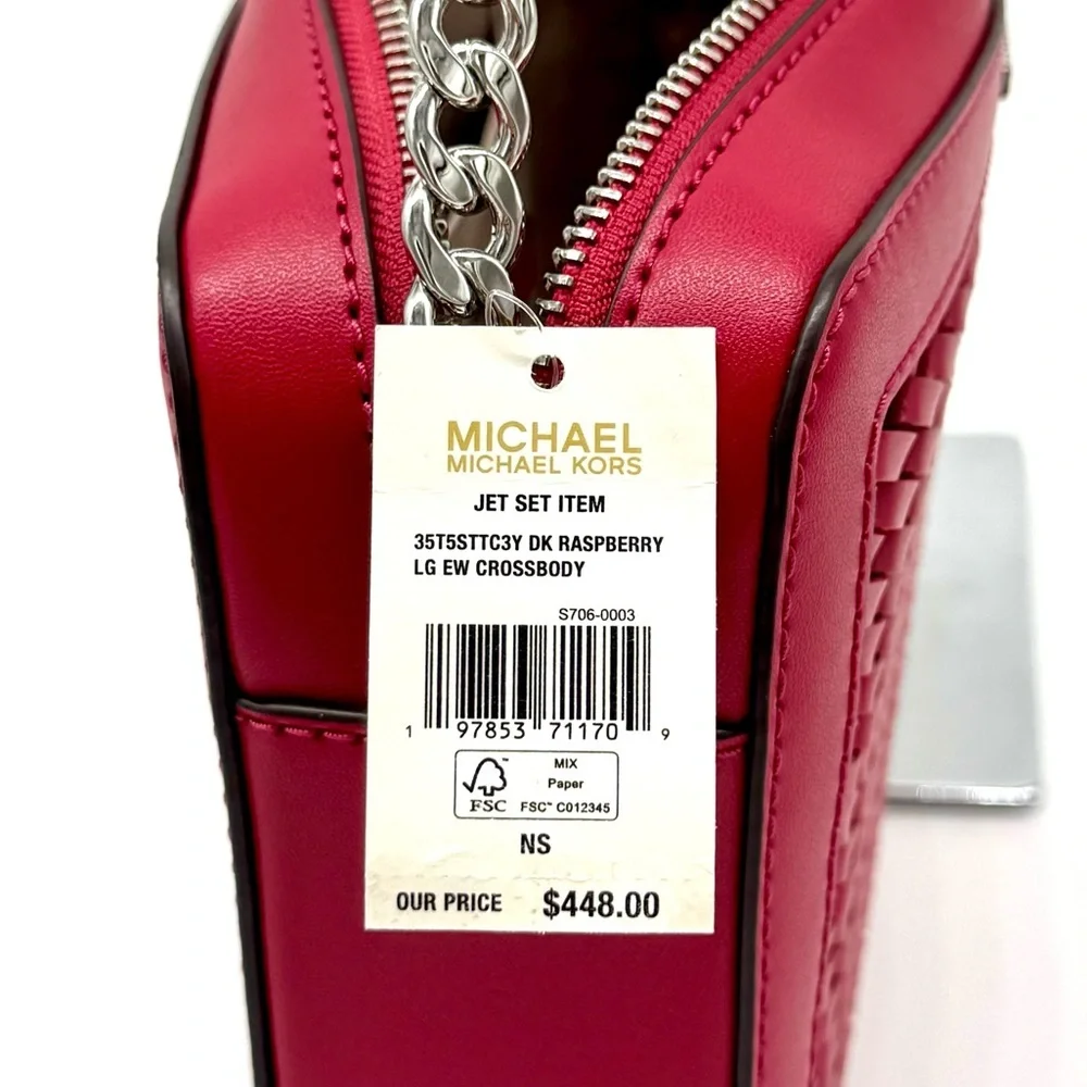 Michael Kors Jet Set Large Woven Crossbody Bag - Dark Raspberry